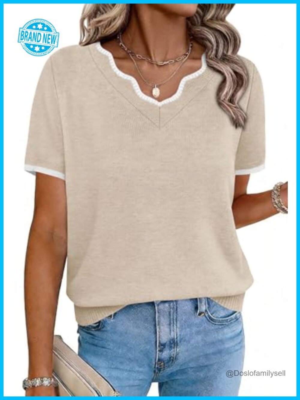 Short Sleeve V Neck Sweater Women Lightweight Knit Pullover Business Casual